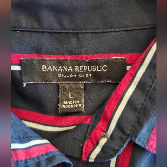 Banana Republic Women’s Dillon Button Shirt Navy Red Stripe Large Long Sleeve - Picture 3 of 5